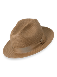 Straw Fedora With Ribbon Band - Tan