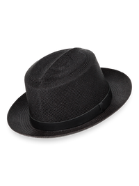 Panama Fedora With Leather Band - Black