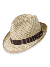 Straw Fedora With Ribbon Band - Dark Natural