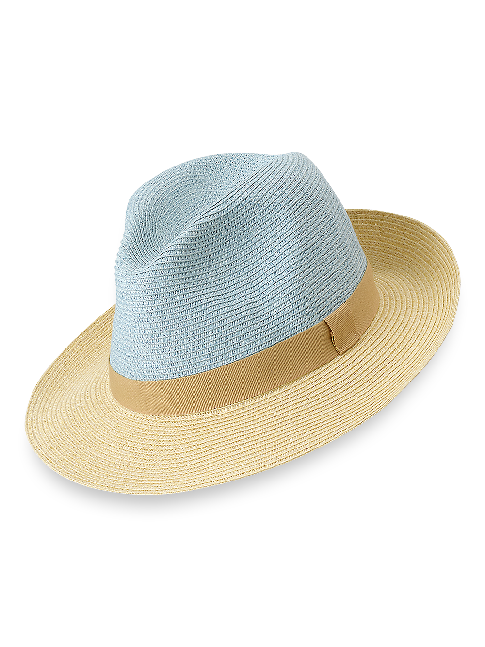 Product Image of Straw Blend Fedora With Ribbon Band-Blue/Tan