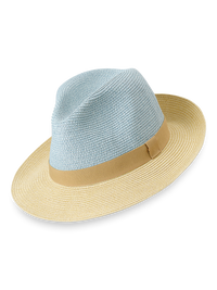 Straw Blend Fedora With Ribbon Band - Blue/tan