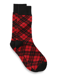 Plaid Cotton Blend Socks - Red/black