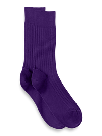 Solid Rib With Contrast Cotton Blend Sock - Purple/tan