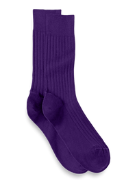 Solid Rib With Contrast Cotton Blend Sock - Purple/tan