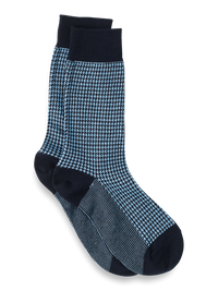 Houndstooth Cotton Blend Sock - Navy