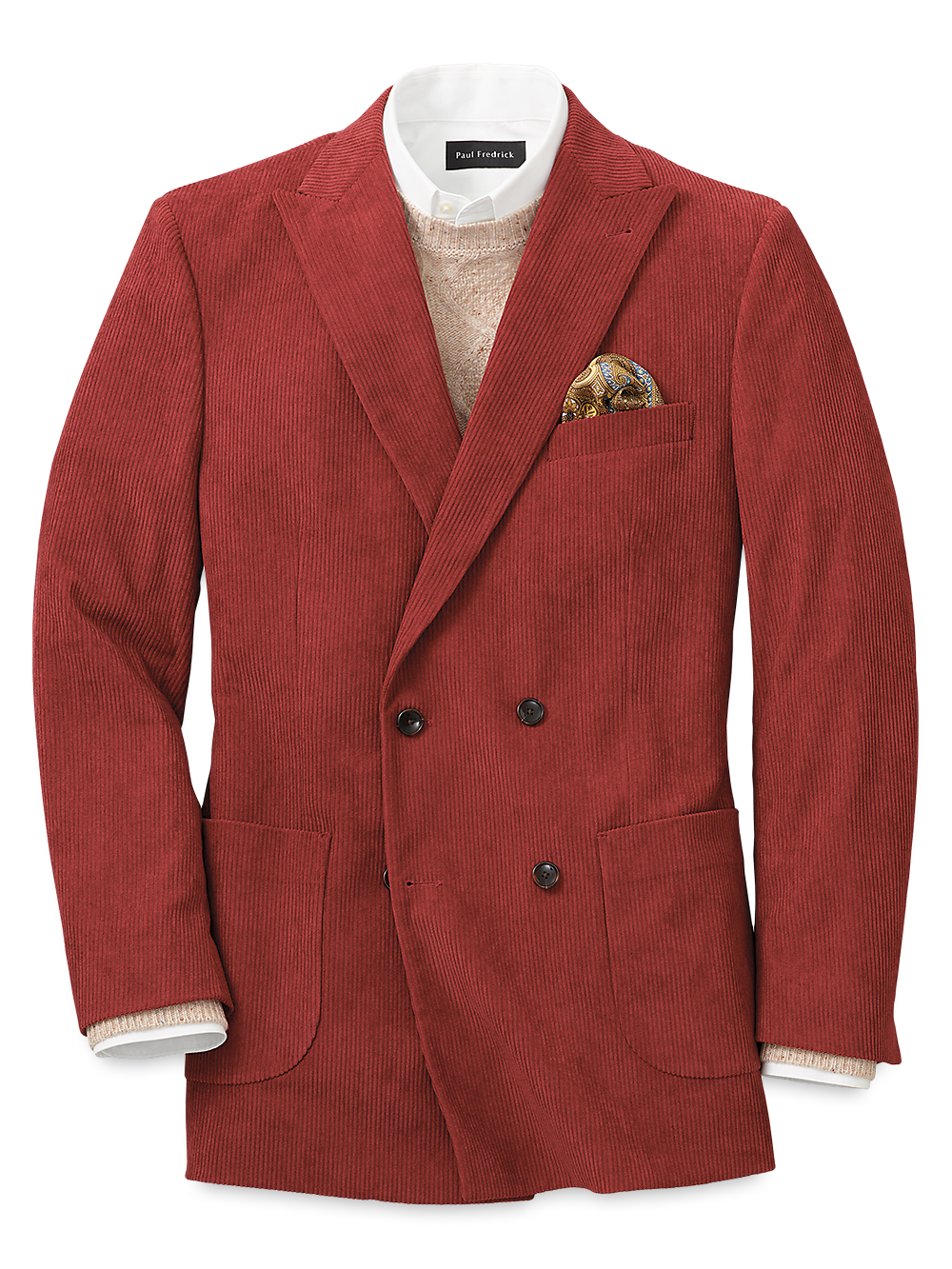 Product Image of Corduroy Double Breasted Peak Lapel Sport Coat-Rust