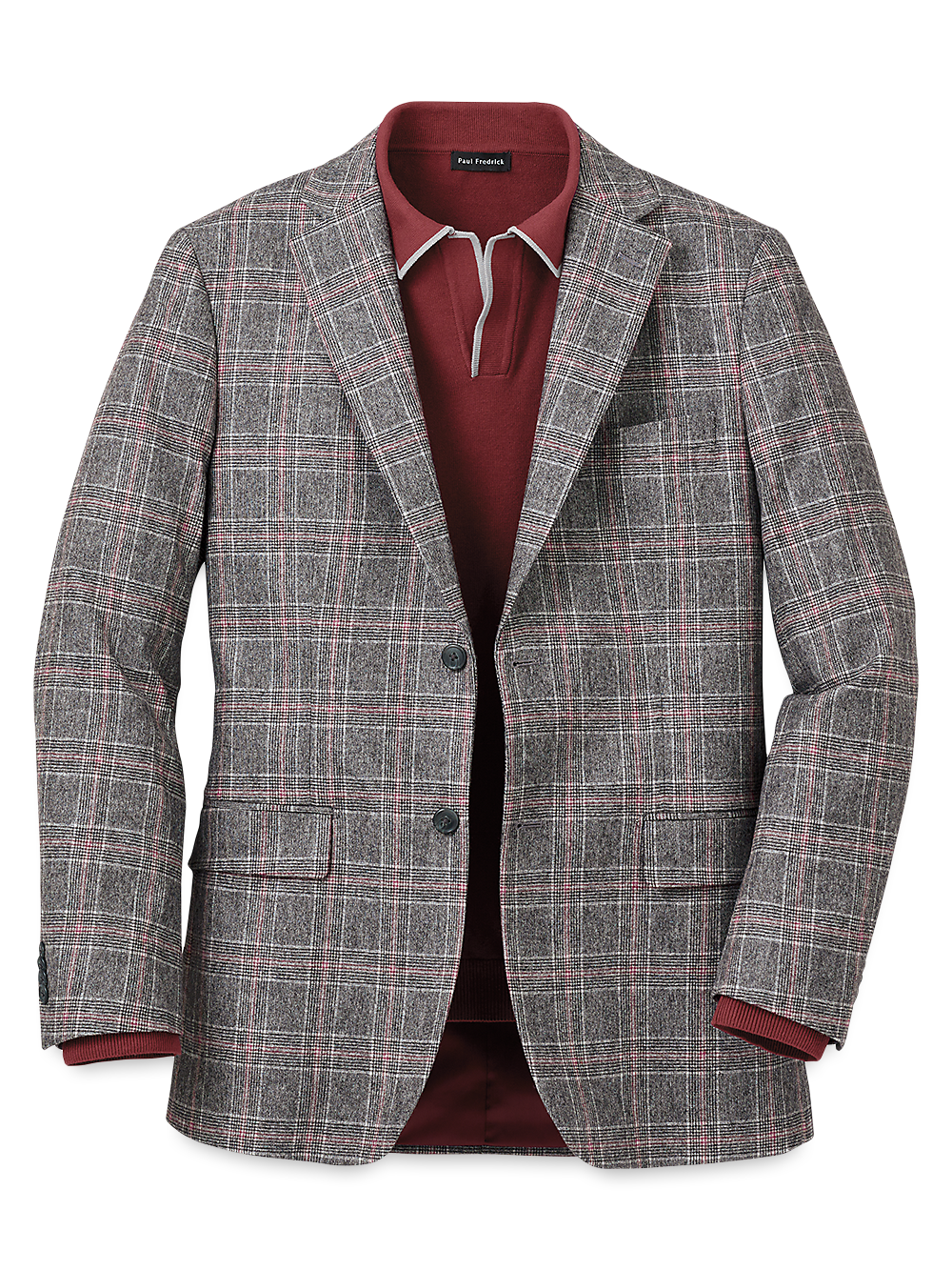 Product Image of Italian Wool Blend Plaid Single Breasted Notch Lapel Sport Coat-Grey/Red