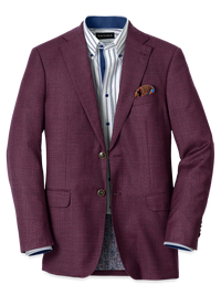 Wool Single Breasted Notch Lapel Sport Coat - Plum