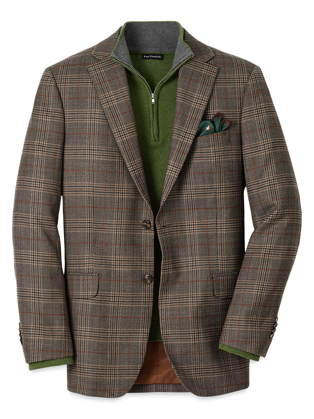 Product Image of Wool Plaid Single Breasted Notch Lapel Sport Coat-Brown