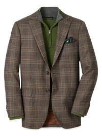 Wool Plaid Single Breasted Notch Lapel Sport Coat - Brown