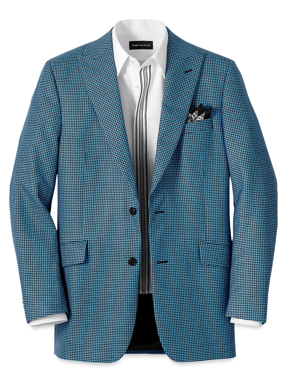 Product Image of Wool Houndstooth Single Breasted Peak Lapel Sport Coat-Blue/Black