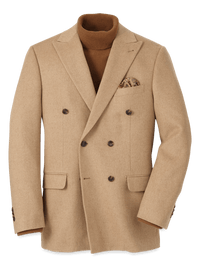 Camel Hair Double Breasted Peak Lapel Sport Coat - Camel