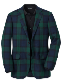 Wool Plaid Single Breasted Notch Lapel Sport Coat - Blue/green