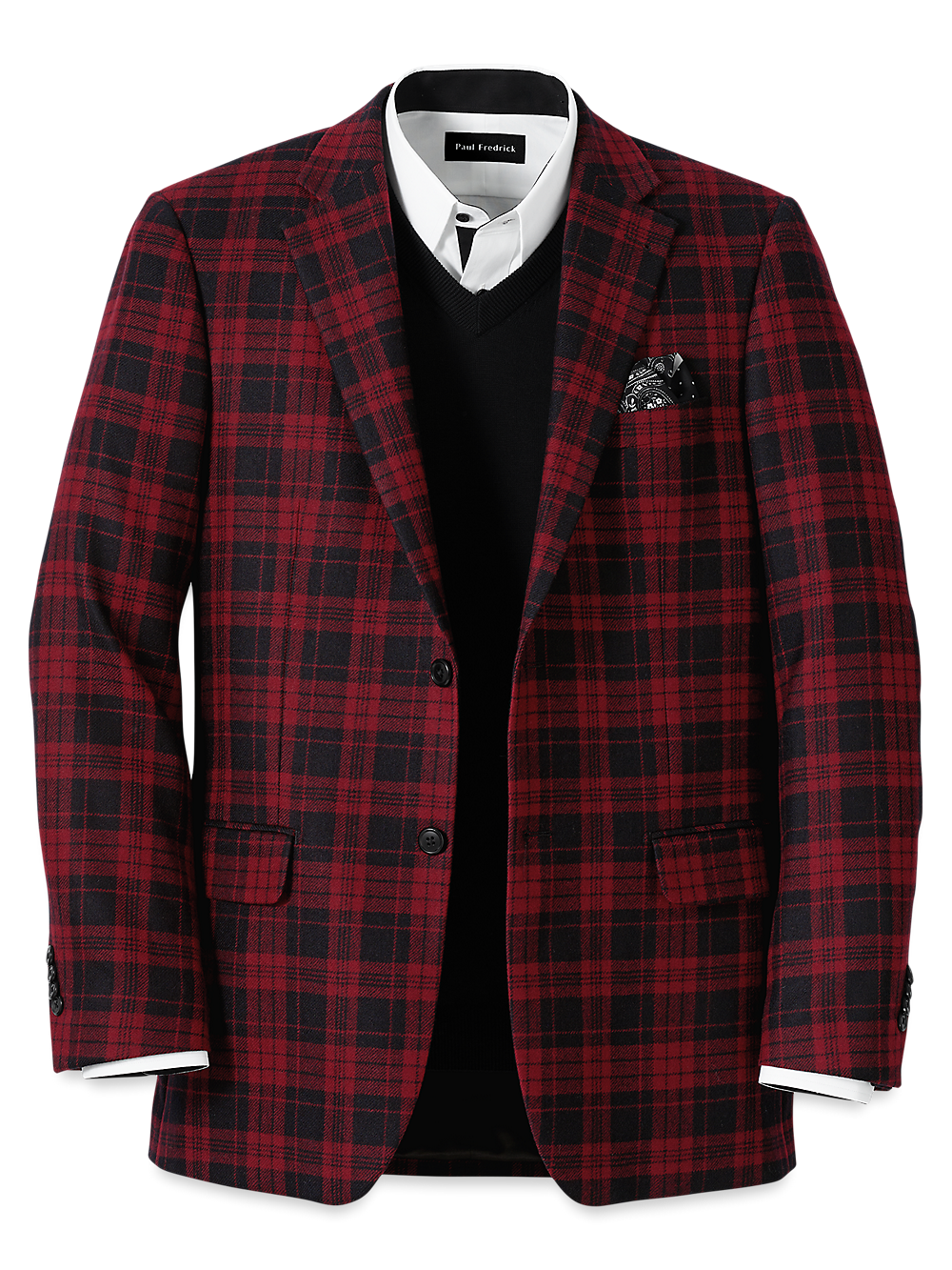 Product Image of Wool Plaid Single Breasted Notch Lapel Sport Coat-Black/Red