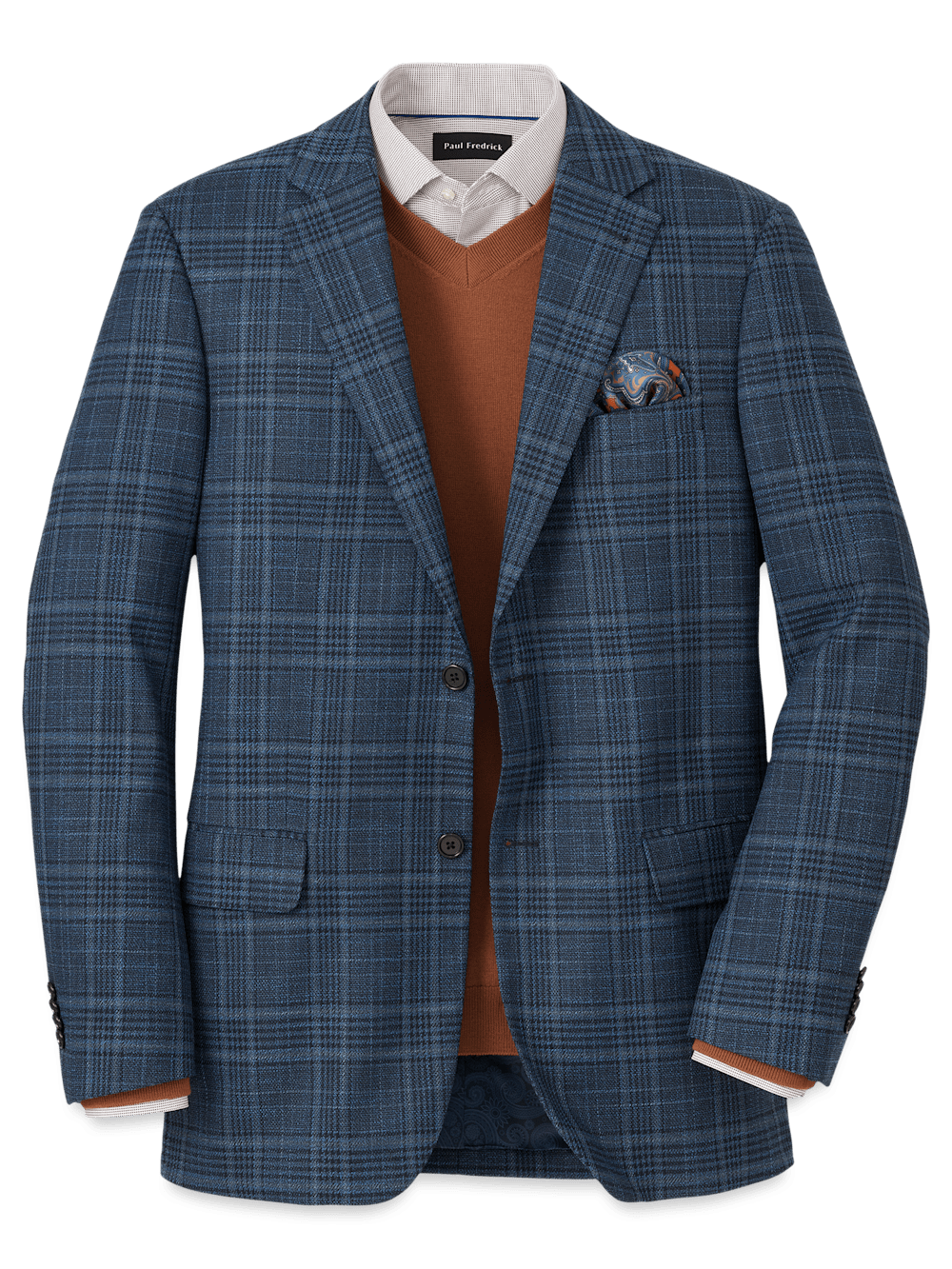 Product Image of Microfiber Plaid Single Breasted Notch Lapel Sport Coat-Navy