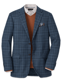 Microfiber Plaid Single Breasted Notch Lapel Sport Coat - Navy