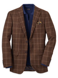 Wool Plaid Single Breasted Notch Lapel Sport Coat - Brown