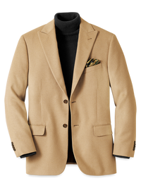 Camel Hair Single Breasted Peak Lapel Sport Coat - Camel