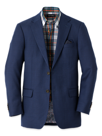 Wool Single Breasted Notch Lapel Sport Coat - Blue