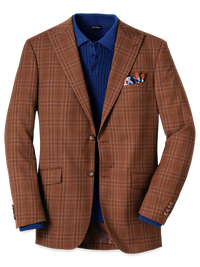 Wool Plaid Single Breasted Peak Lapel Sport Coat - Copper Plaid