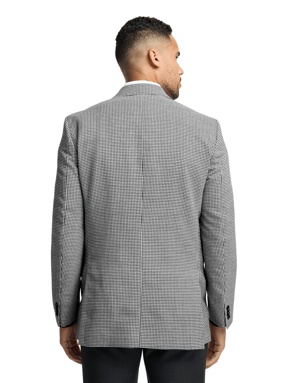 Wool Houndstooth Single Breasted Peak Lapel Sport Coat Black White 52 Long