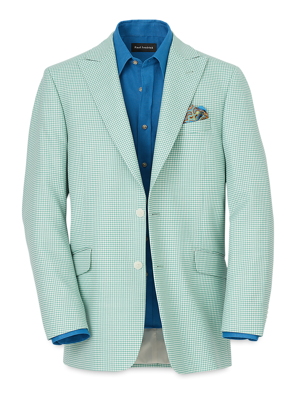 Product Image of Wool Houndstooth Single Breasted Peak Lapel Sport Coat-Aqua