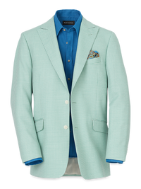 Wool Houndstooth Single Breasted Peak Lapel Sport Coat - Aqua