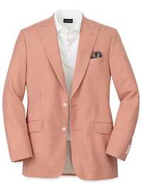 Wool Houndstooth Single Breasted Peak Lapel Sport Coat - Melon