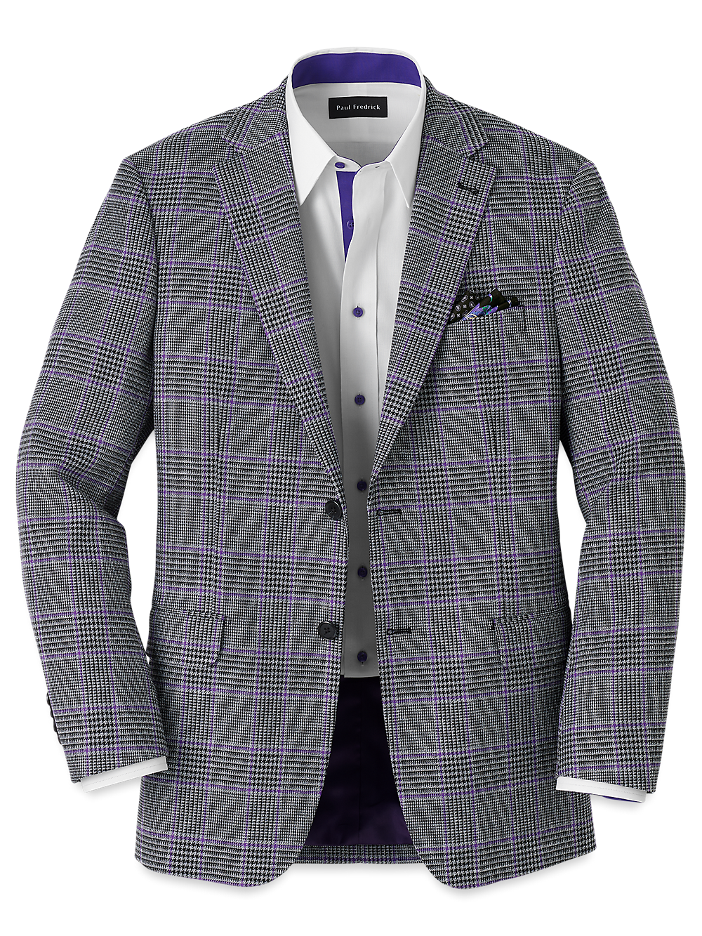 Product Image of Microfiber Windowpane Single Breasted Notch Lapel Sport Coat-Grey/Purple