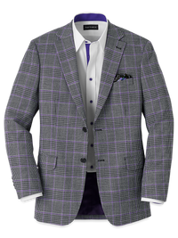 Microfiber Windowpane Single Breasted Notch Lapel Sport Coat - Grey/purple