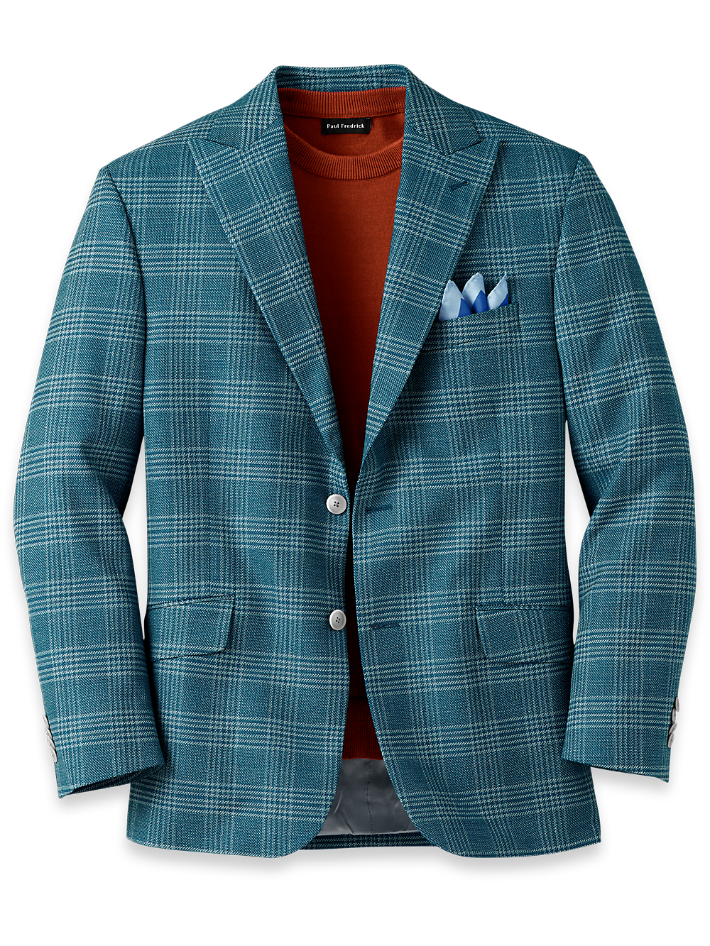 Product Image of Italian Wool Blend Plaid Peak Lapel Sport Coat-Teal