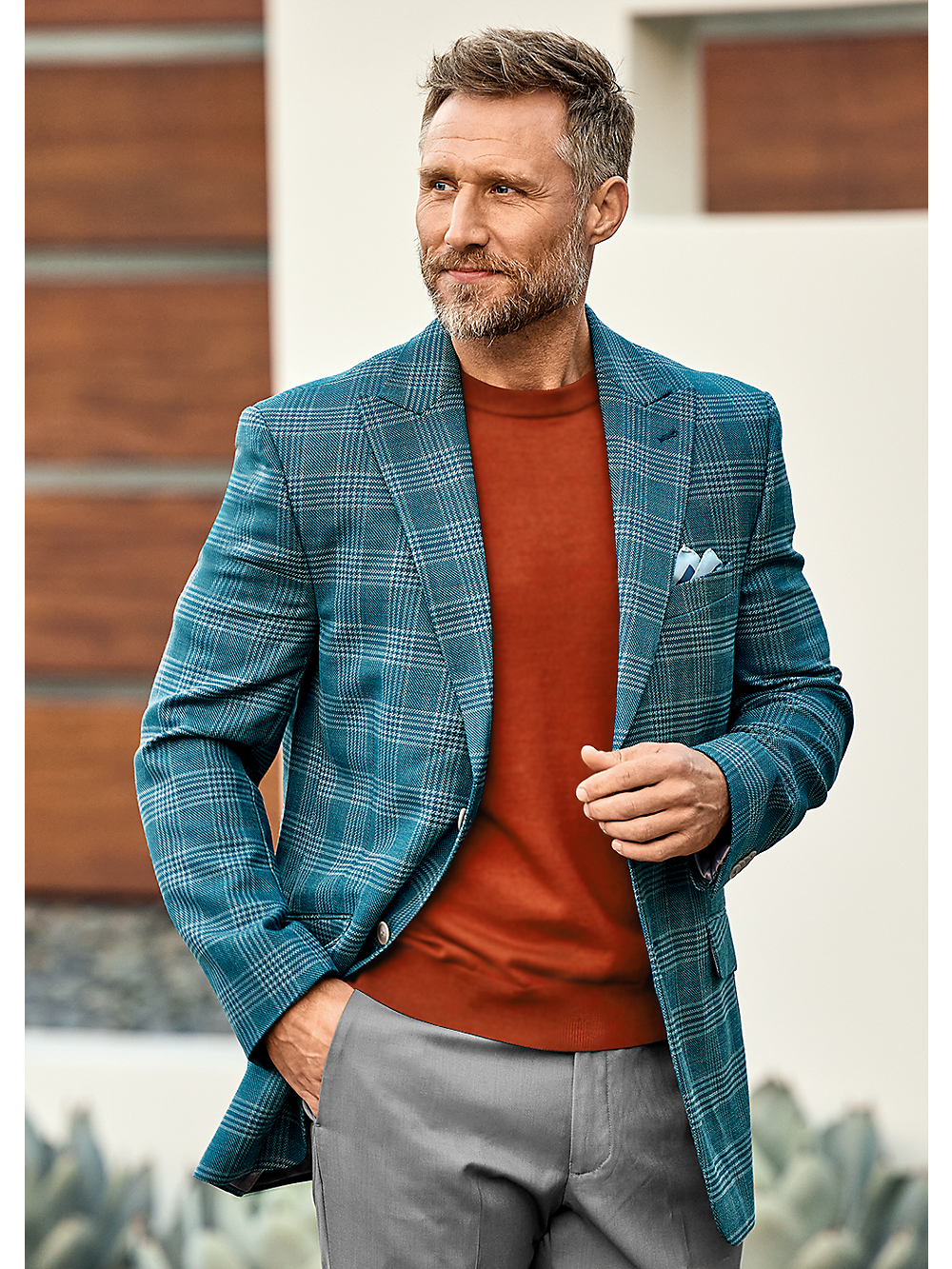 Alternate Image of Italian Wool Blend Plaid Peak Lapel Sport Coat-1