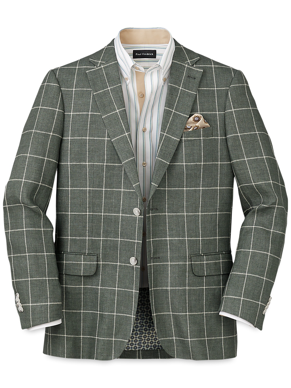 Product Image of Linen Windowpane Single Breasted Notch Lapel Sport Coat-Green