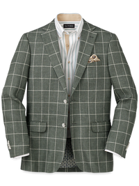 Linen Windowpane Single Breasted Notch Lapel Sport Coat - Green