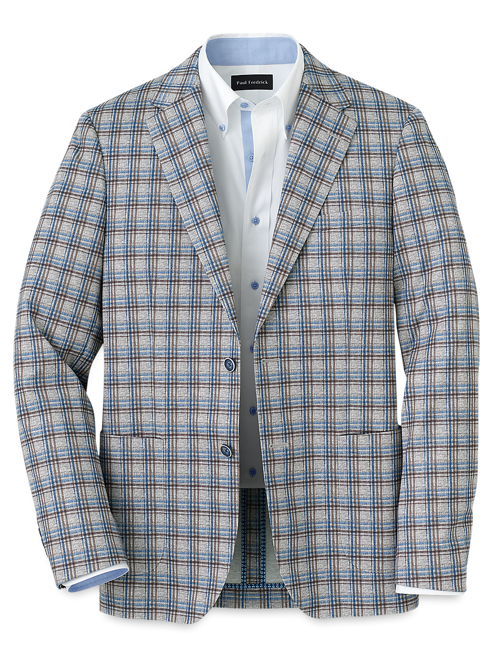 Product Image of Microfiber Knit Stretch Plaid Notch Lapel Sport Coat-Multi