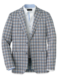 Microfiber Knit Stretch Plaid Notch Lapel Sport Coat - Multi