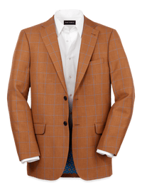 Linen Blend Windowpane Single Breasted Notch Lapel Sport Coat - Rust