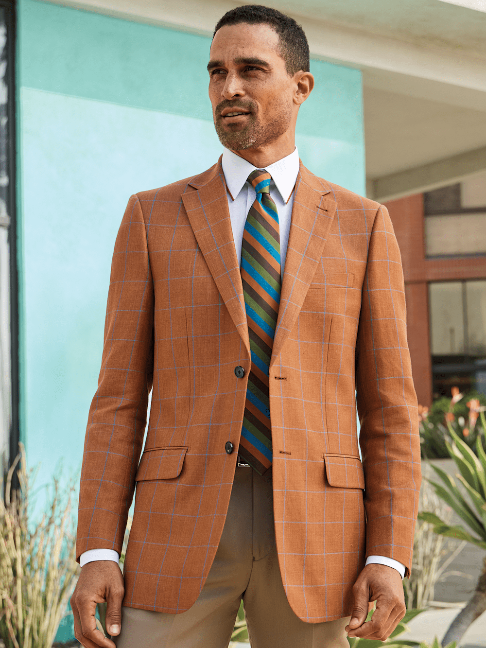 Alternate Image of Linen Blend Windowpane Single Breasted Notch Lapel Sport Coat-7