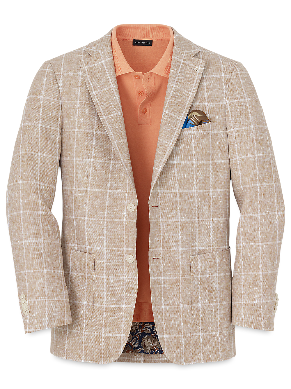 Product Image of Linen Windowpane Single Breasted Notch Lapel Sport Coat-Tan