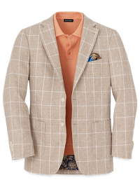 Linen Windowpane Single Breasted Notch Lapel Sport Coat - Tan