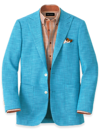 Cotton Blend Peak Lapel Sport Coat - Aqua