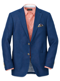 Linen Single Breasted Notch Lapel Sport Coat - Blue