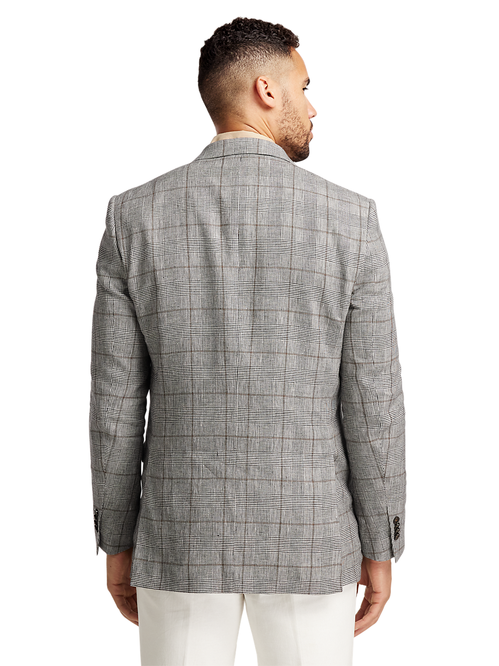 Alternate Image of Linen Blend Plaid Double Breasted Peak Lapel Sport Coat-6