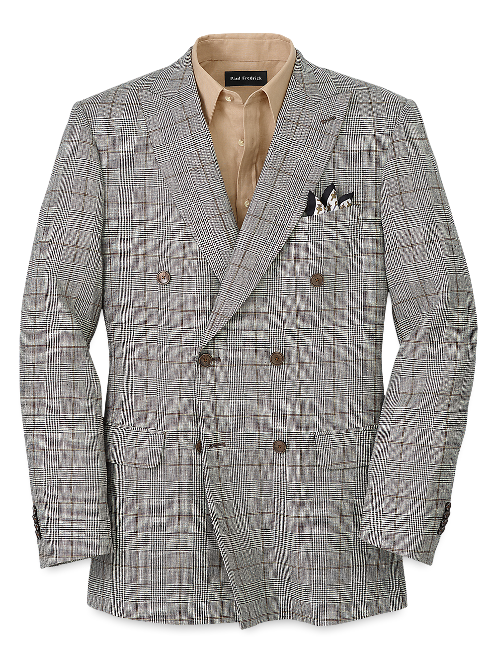 Product Image of Linen Blend Plaid Double Breasted Peak Lapel Sport Coat-Grey/Black