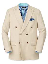 Wool Blend Double Breasted Peak Lapel Sport Coat - Cream