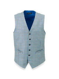 Wool Blend Check Six Button Vest - Blue/burgundy