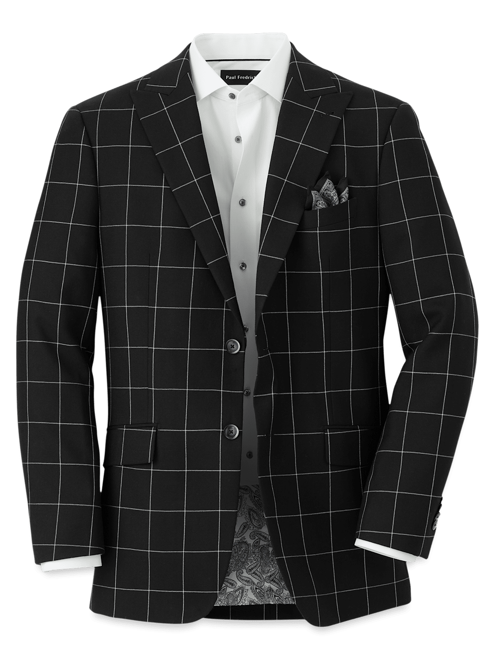 Product Image of Wool Windowpane Single Breasted Peak Lapel Sport Coat-Black