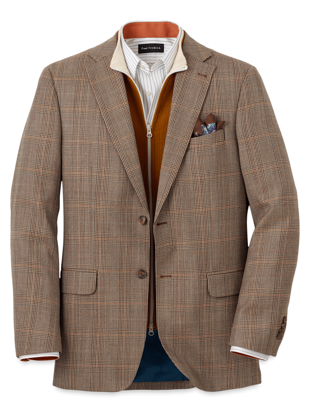 Product Image of Wool Plaid Single Breasted Notch Lapel Sport Coat-Brown