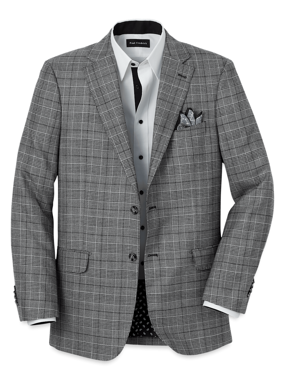 Product Image of Wool Plaid Single Breasted Notch Lapel Sport Coat-Black/Grey