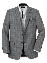 Wool Plaid Single Breasted Notch Lapel Sport Coat - Black/grey